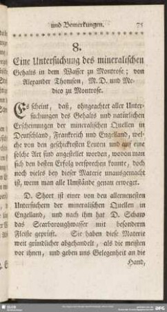 Eine Untersuchung des mineralischen Gehalts in dem Wasser zu Montrose
