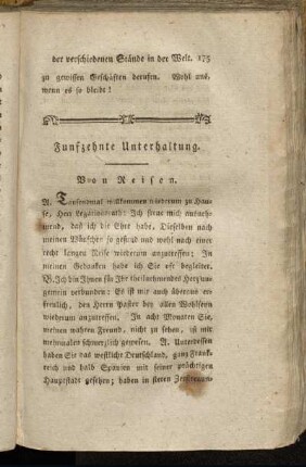Funfzehnte Unterhaltung. Von Reisen.