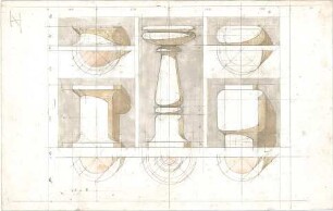 Lange, Ludwig; Darstellende Geometrie - Schattenwürfe an verschiedenen Architekturgliedern (Ansichten)