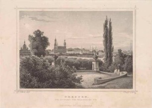 Stadtansicht von Dresden aus dem Garten des Japanischen Palais auf die Altstadt nach Südwesten, aus Rohbocks und Koehlers Königreich Sachsen, Thüringen und Anhalt von 1857