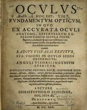 Oculus, hoc est, fundamentum opticum