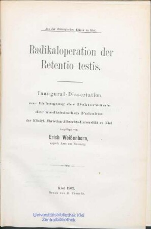 Radikaloperation der Retentio testis