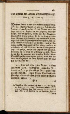 Die Epistel am achten Trinitatissonntage. Röm. 8, V. 12-18