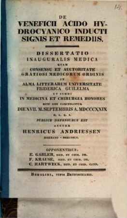 De veneficii acido hydrocyanico inducti signis et remediis