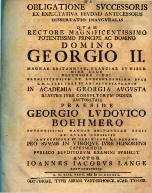 De obligatione successoris ex expectativa feudali antecessoris dissertatio