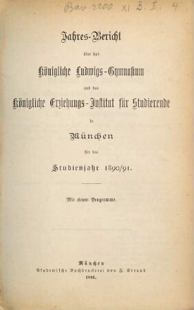 Jahresbericht .... 1890/91