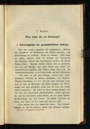 I. Kapitel: Was hast du zu fürchten?