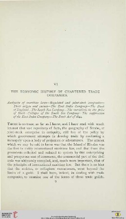 VI. The economic history of chartered trade companies