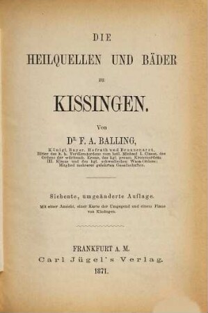 Die Heilquellen und Bäder zu Kissingen