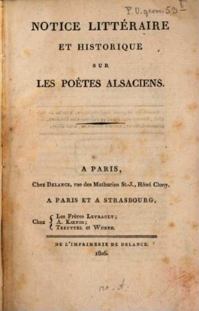 Notice littéraire et historique sur les poètes Alsaciens