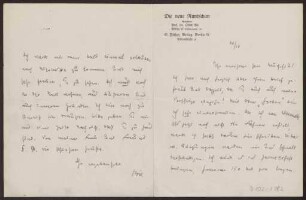 Schreiben an Hermann Muthesius (Brief)