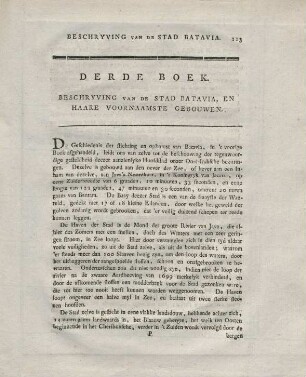 Derde boek. Beschriyving van de stad Batavia, en haare voornaamste gebouwen