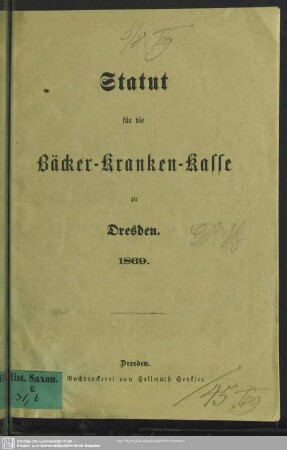 Statut für die Bäcker-Kranken-Kasse zu Dresden