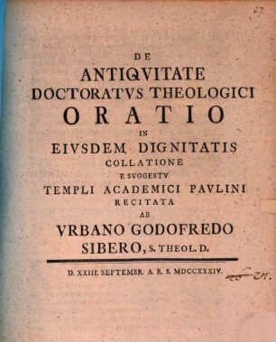 De antiquitate doctoratus theologici oratio