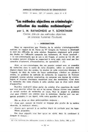 41-61, Les méthodes objectives en criminologie. - Utilisation des modèles mathématiques, par le Centre d'étude des méthodes objectives en science humaines