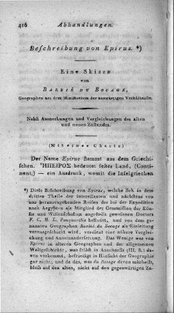 Beschreibung von Epirus : eine Skizze, nebst Anmerkungen und Vergleichungen des alten und neuen Zustandes / von Barbié du Bocage