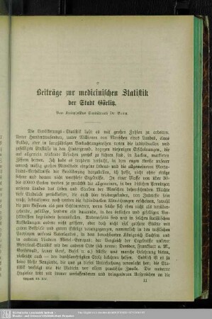 Beiträge zur medicinischen Statistik der Stadt Görlitz