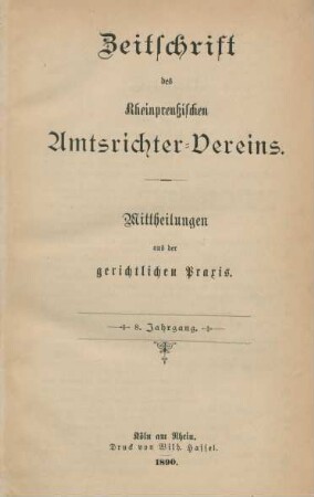 8.1890: Zeitschrift des Rheinpreußischen Amtsrichter-Vereins