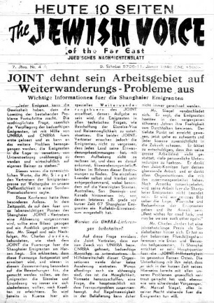 The Jewish voice of the Far East : jüdisches Nachrichtenblatt