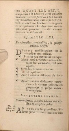 Quaestio LXI. De virtutibus cardinalibus, in quinque articulos divisa.