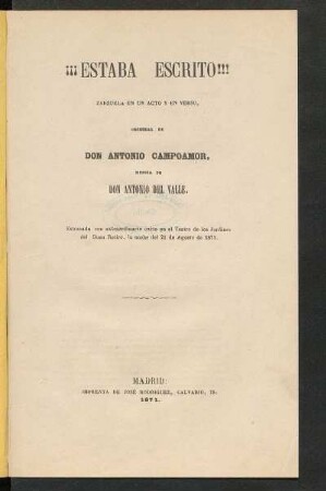 ¡Estaba escrito! : zarzuela en un acto y en verso