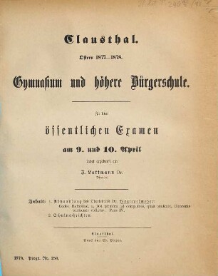 Zu dem öffentlichen Examen am ... ladet ergebenst ein. 1877/78