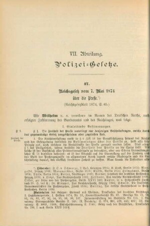 VII. Abteilung. Polizei-Gesetze