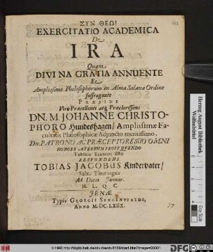 Exercitatio Academica De Ira