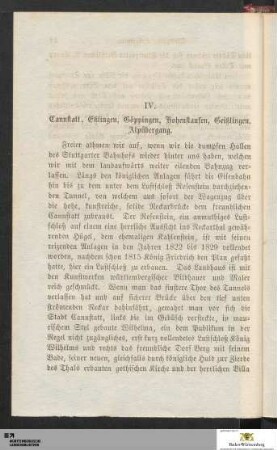 IV. Cannstatt, Eßlingen, Göppingen, Hohenstaufen, Geißlingen. Der Alpübergang