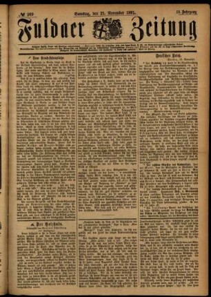Ausgabe vom Samstag, den 21. November 1891.