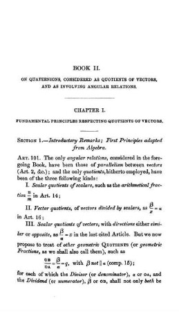 Book II. On Quaternions, Considered as Quotients of Vectors, and as Involving Angular Relations.
