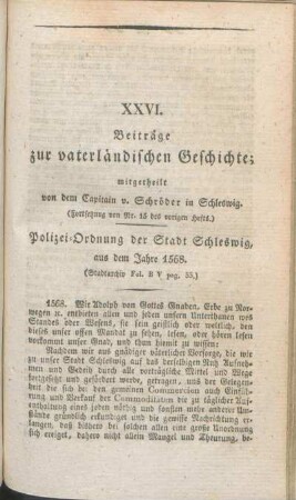 XXVI. Beiträge zur vaterländischen Geschichte; mitgetheilt v. Schröder in Schleswig. (Fortsetzung von Nr. 15 des vorigen Hefts.)