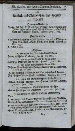 III. Kayserl. und Reichs-Cammer-Gericht zu Wetzlar.