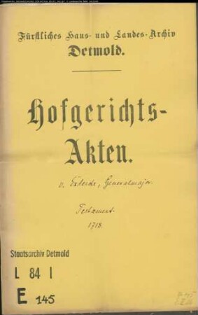 von Exterde, Generalmajor - Testamentseröffnung