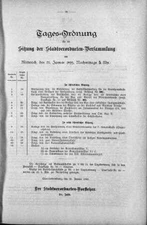 Tages-Ordnung, 25. Januar 1899