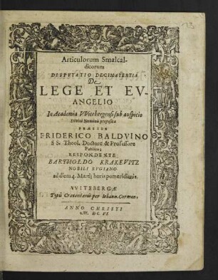 Articulorum Smalcaldicorum Disputatio Decimatertia De Lege Et Evangelio