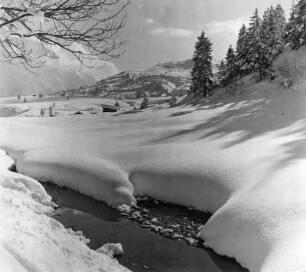 Winterbilder. Bachlauf im Schnee (wahrscheinlich bei Garmisch)