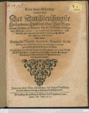 Copia zweyer Schreiben