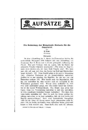 Die Bedeutung der Metaphysik Herbarts für die Gegenwart : (Fortsetzung)
