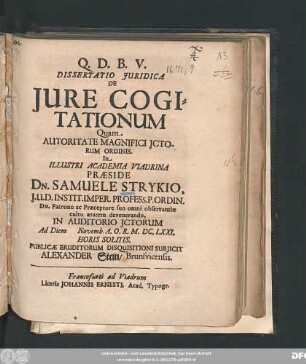 Dissertatio Iuridica De Iure Cogitationum