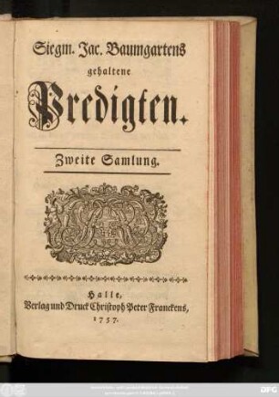 Zweite Samlung: Siegm. Jac. Baumgartens gehaltene Predigten
