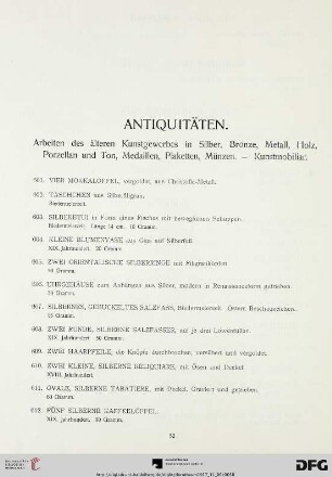 Antiquitäten (Nr. 601-805)