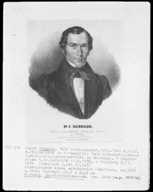 Jacob Sengler (1799-1878), 1833-1842 Professor der Philosophie in Marburg