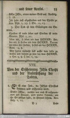XVII. Von der Erscheinung JEsu Christi und der Auferstehung der Todten