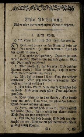 Erste Abtheilung. Lieder über die vornehmsten Glaubenslehren