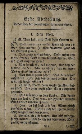 Erste Abtheilung. Lieder über die vornehmsten Glaubenslehren