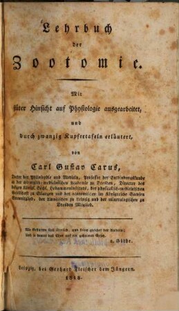 Lehrbuch der Zootomie : mit stäter Hinsicht auf Physiologie, [1]