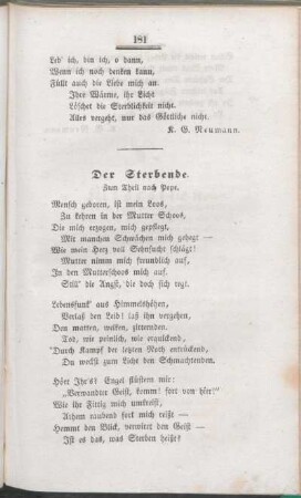Der Sterbende. Zum Theil nach Pope.