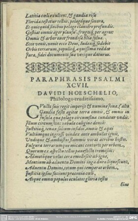 Paraphrasis Psalmi XCVII. Davidi Hoeschelio