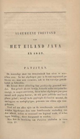 Algemeene toestand van het eiland Java in 1847